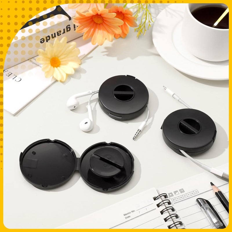 Copkim 9 Pcs Charging Cord Organizer Black Portable Charger Cord Holder Round Storage Cable Winder Retractable Cable Management Flexible USB Reel for Home Office Classroom Wire Charger2.48 * 0.67in - Image 3